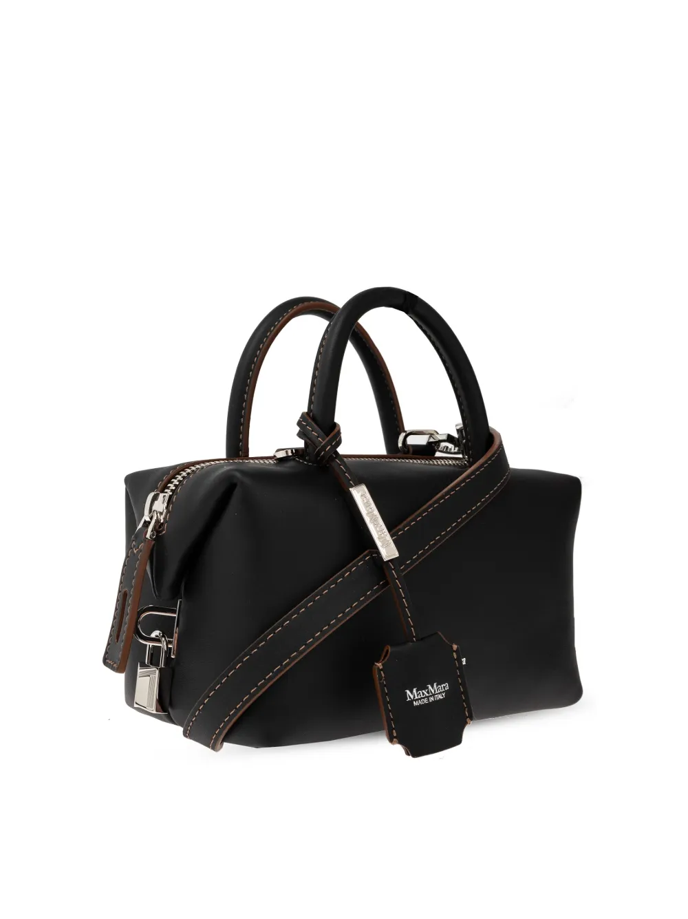 Max Mara Leren shopper met logoprint Zwart