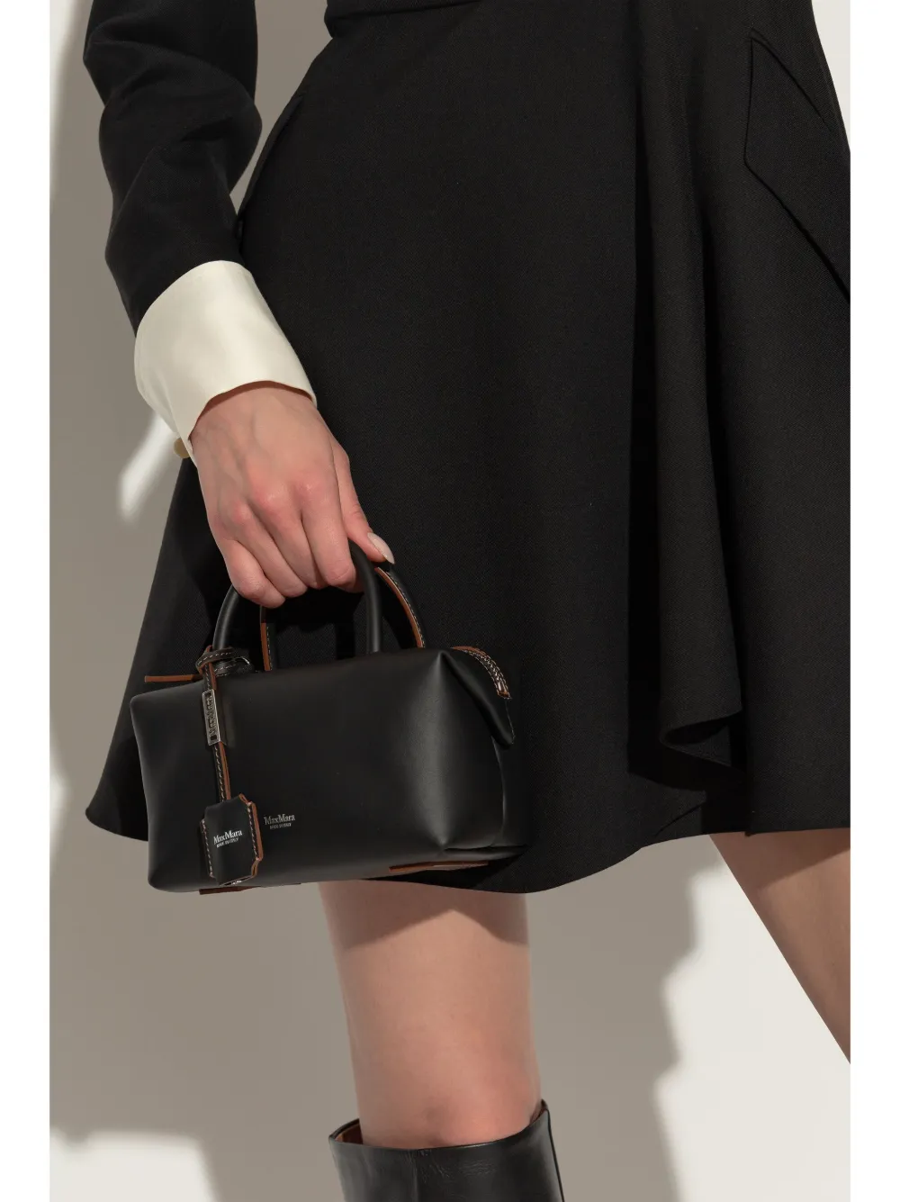 Max Mara Leren shopper met logoprint Zwart
