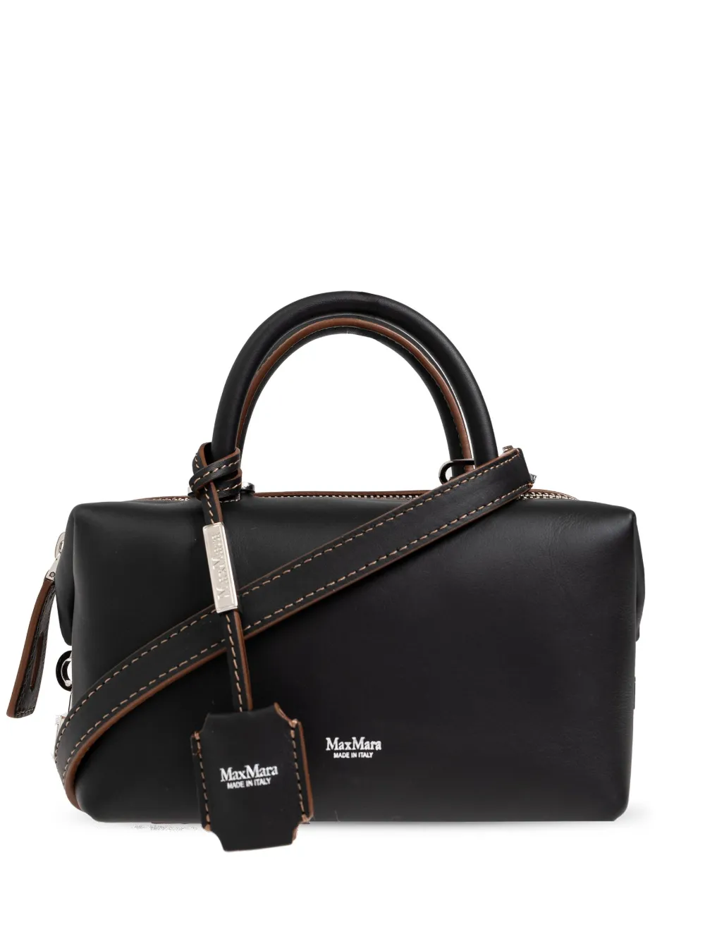 Max Mara Leren shopper met logoprint Zwart