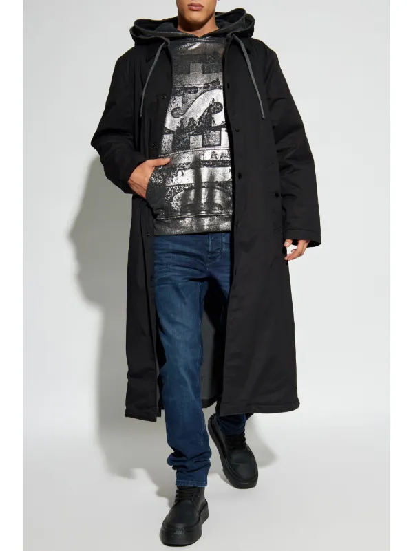 【DIESEL】S-Boxt-Hood-Q Men's Metallic hoodie with logo | Black | Diesel