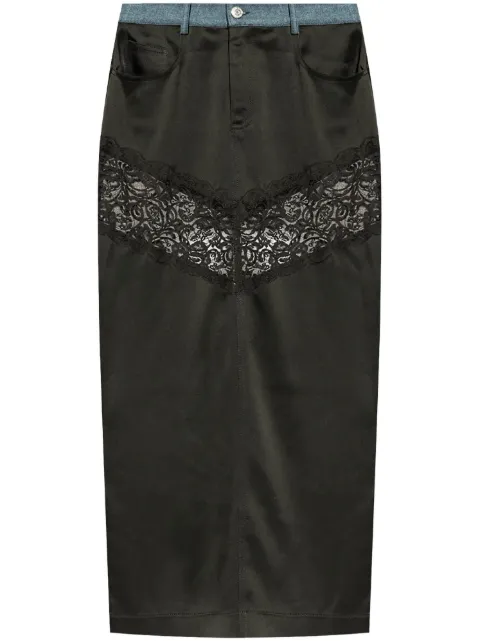 Blumarine long straight skirt with lace insert