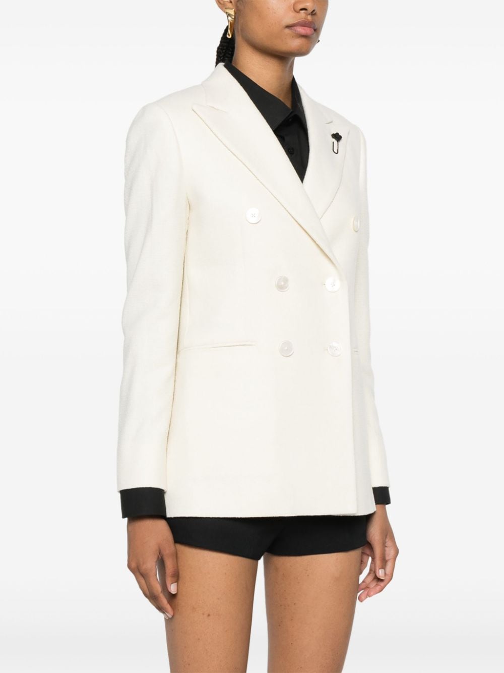 Shop Lardini Brooch-detail Blazer In Nude