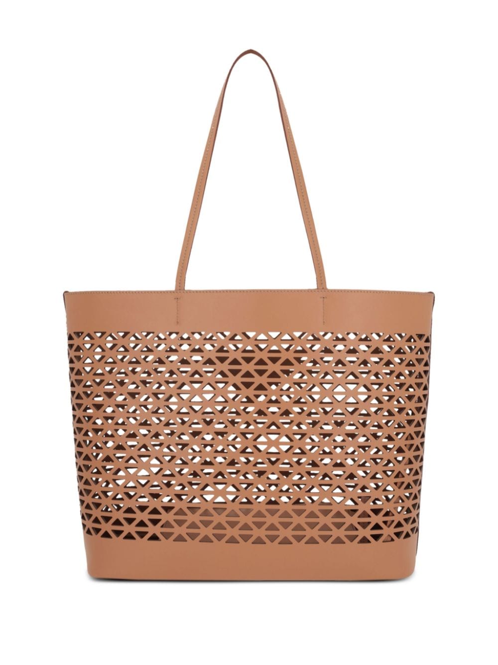 Shop Prada Logo-perforated Tote Bag In Nude