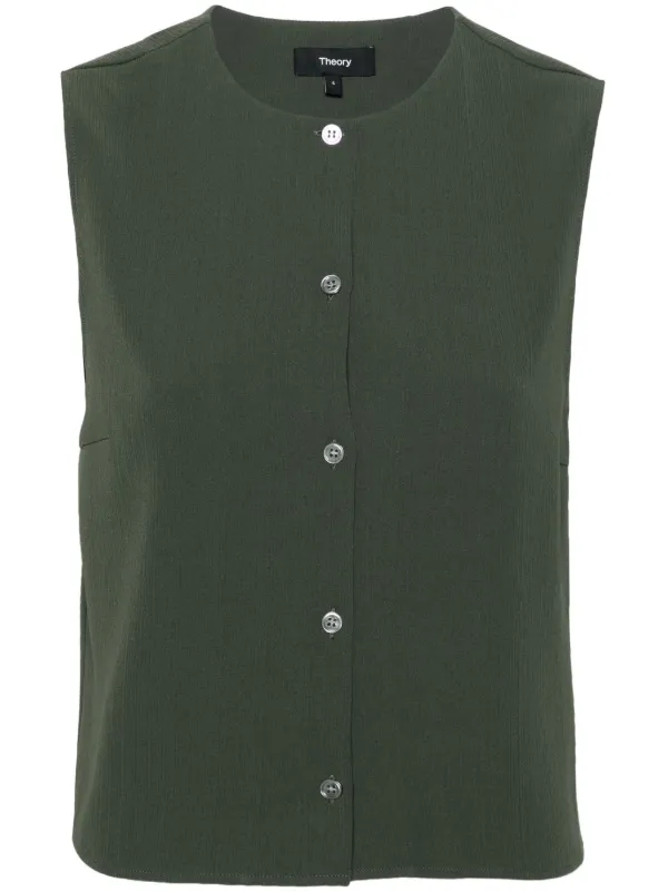Theory Striped Crepe Vest in Green