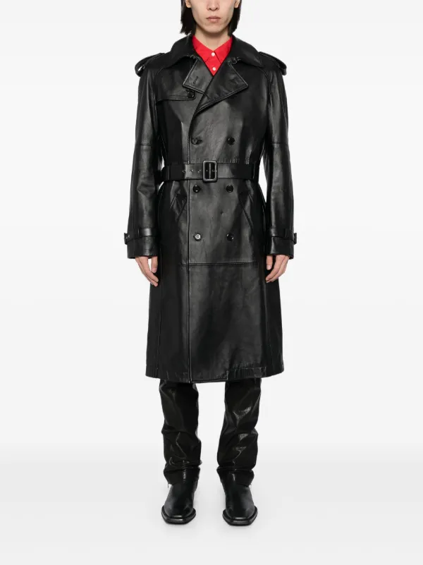 Moschino Belted Leather Trench Coat Black FARFETCH HK