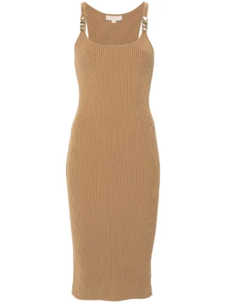 Michael Michael Kors ribbed-knit Midi Dress | Brown | FARFETCH SG
