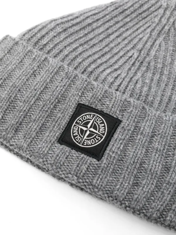 STONE ISLAND ニット帽 グレー UN Stone Island Junior リブニット ビーニー | グレー | FARFETCH JP