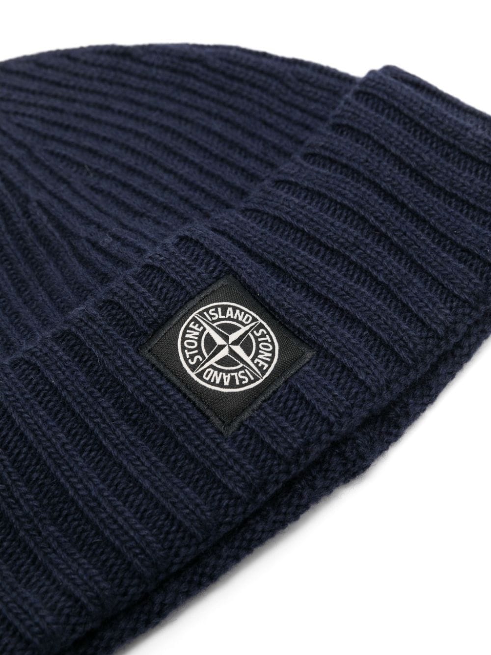 Stone Island Junior Compass-patch ribbed beanie - Blauw