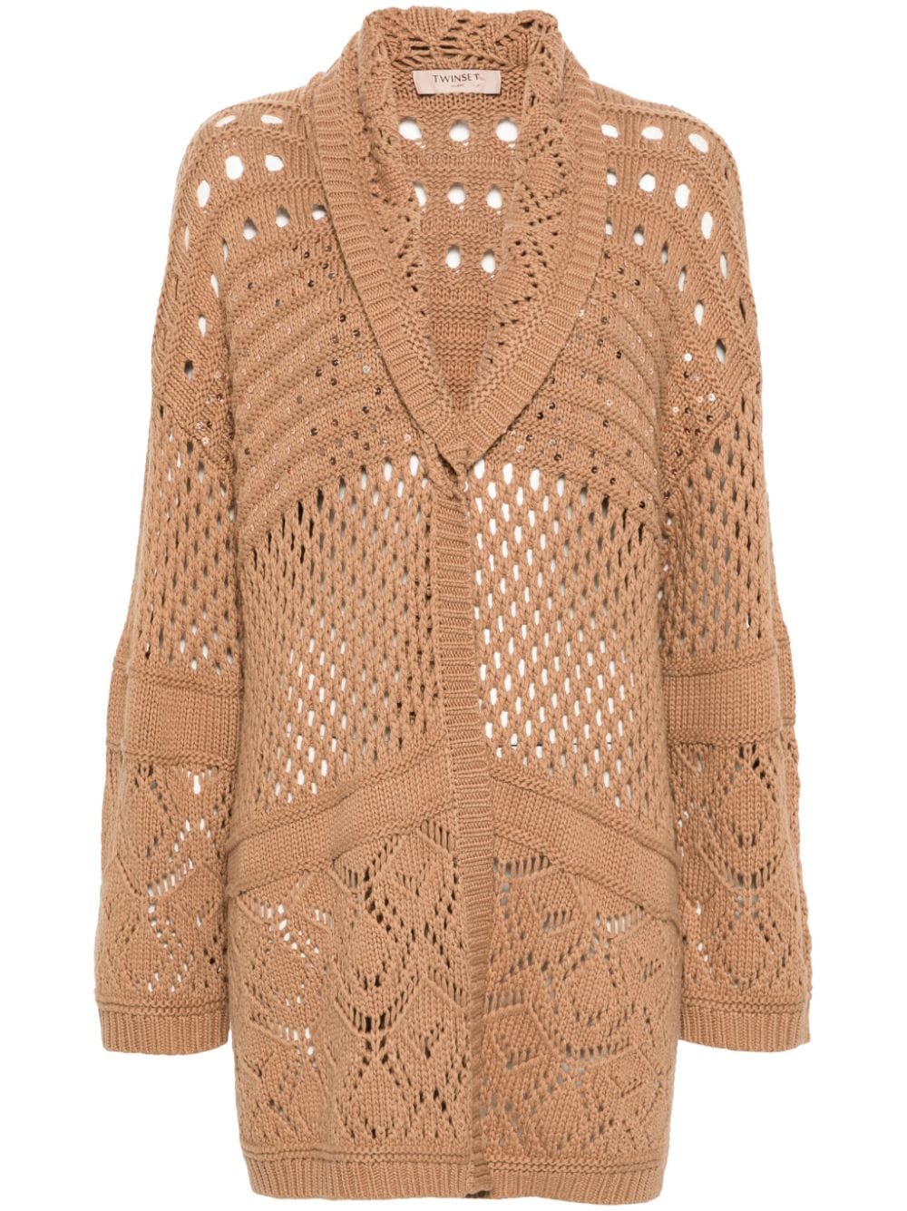 TWINSET Cardigan lungo con paillettes - Marrone