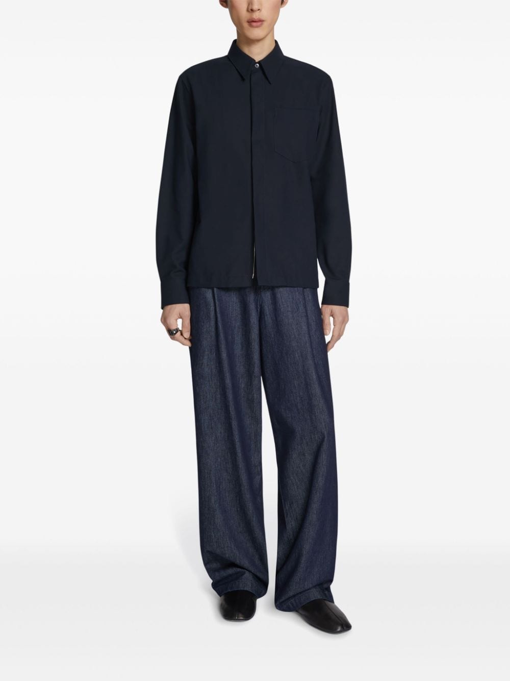 Shop Dries Van Noten Cotton Zip-up Shirt In Blue