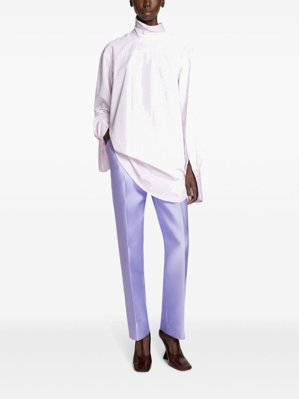 Shop Dries Van Noten Silk Trousers In Purple