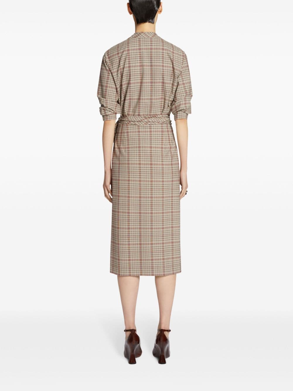 Shop Dries Van Noten Check-pattern Midi Dress In Neutrals