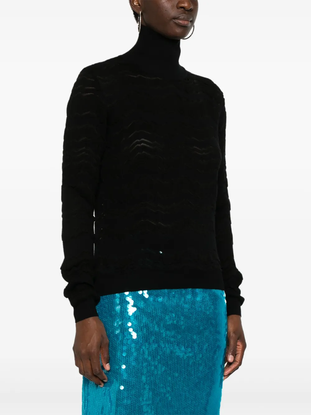 Shop Missoni Zigzag Turtleneck Sweater In Black