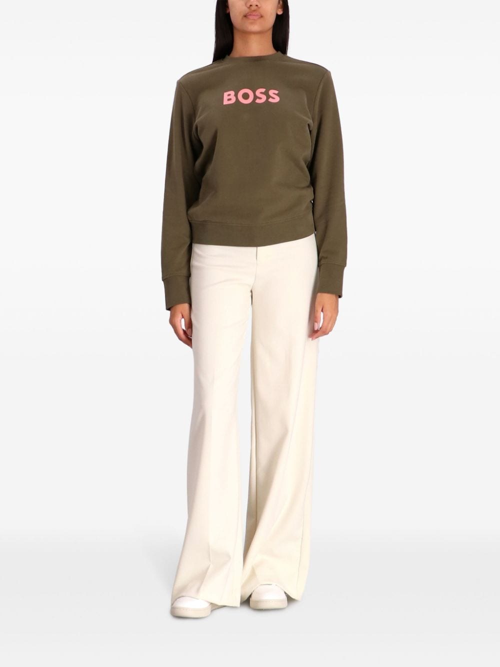 BOSS Sweater met logoprint - Groen