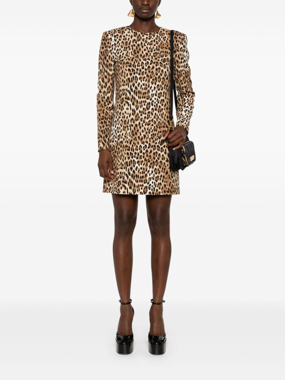 Shop Moschino Leopard-print Mini Dress In Brown