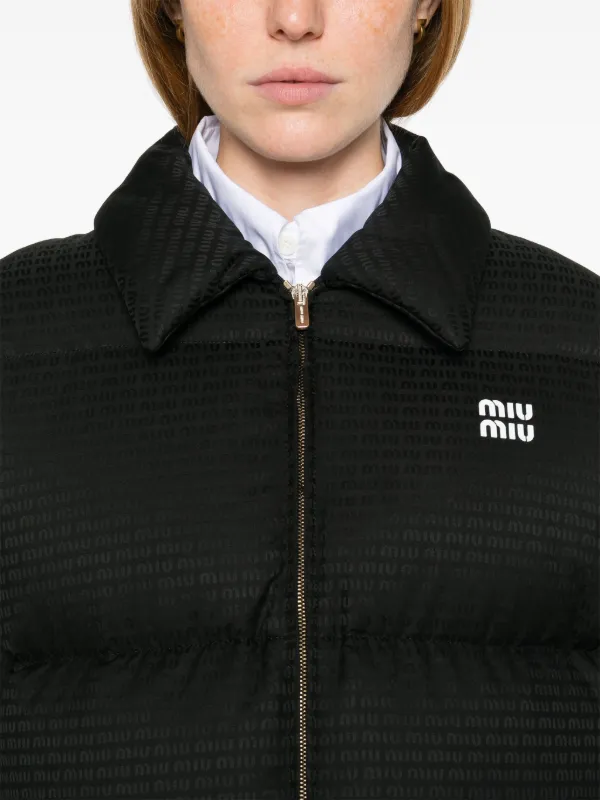 Miu Miu logo applique Puffer Jacket Black FARFETCH PT
