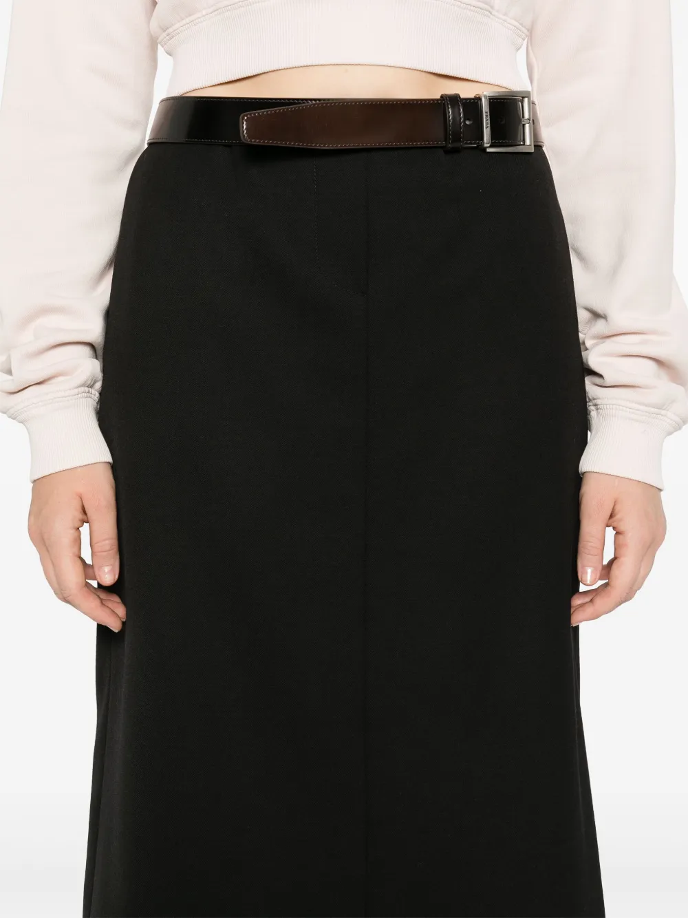 Prada Wool Belted Midi Skirt In Schwarz