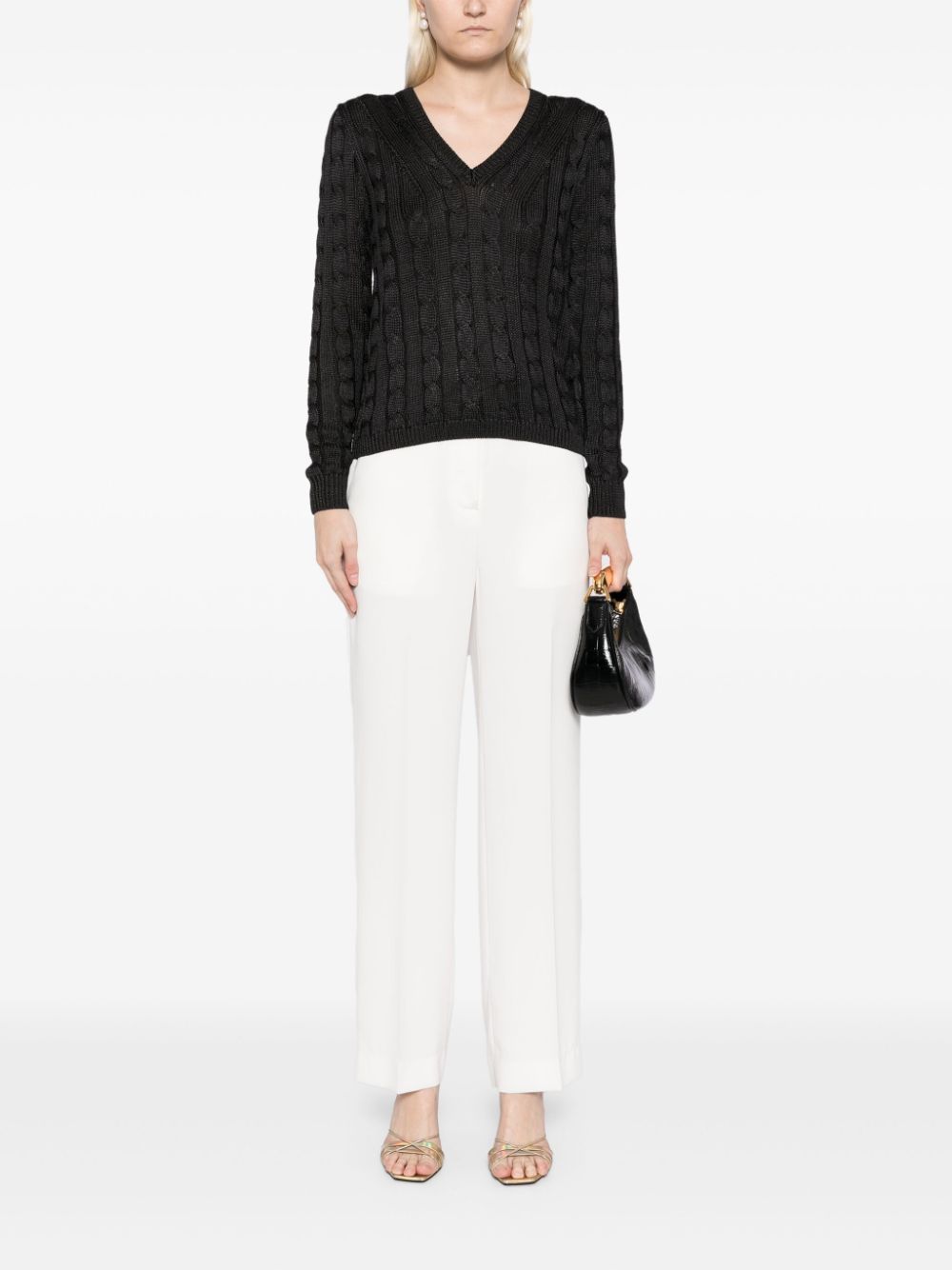 Shop Ralph Lauren Cable-knit Silk Jumper In Black