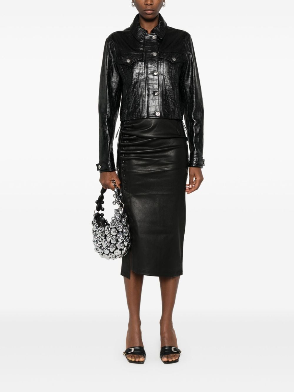 Shop Rabanne Crocodile-embossed Leather Jacket In Black