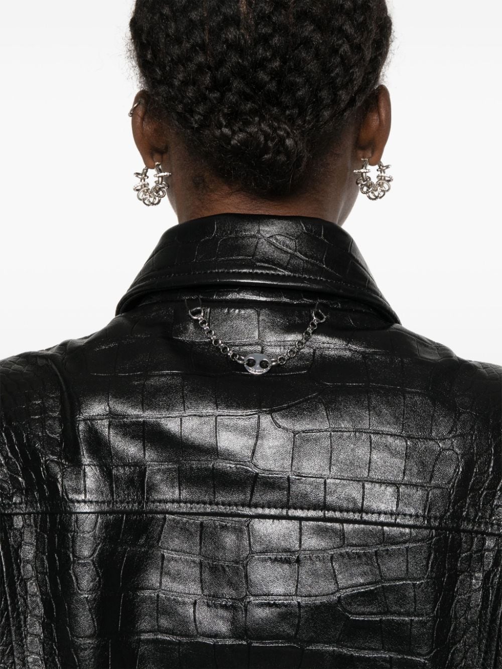 Shop Rabanne Crocodile-embossed Leather Jacket In Black