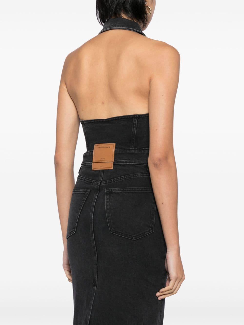 Shop Alexander Wang Halterneck Denim Top In Black