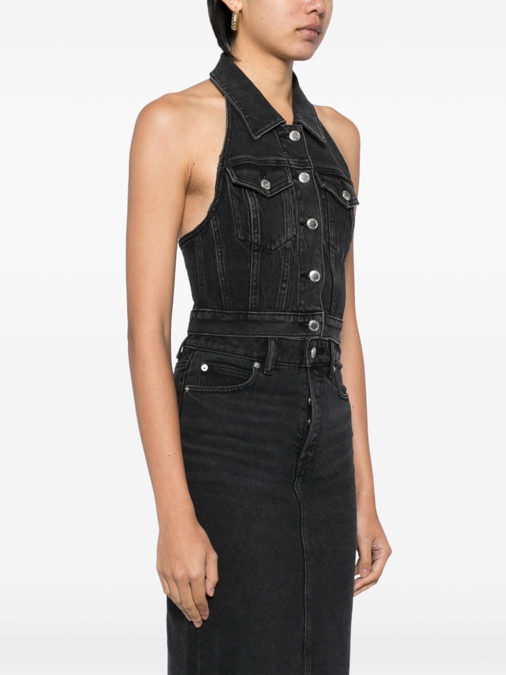 Shop Alexander Wang Halterneck Denim Top In Black