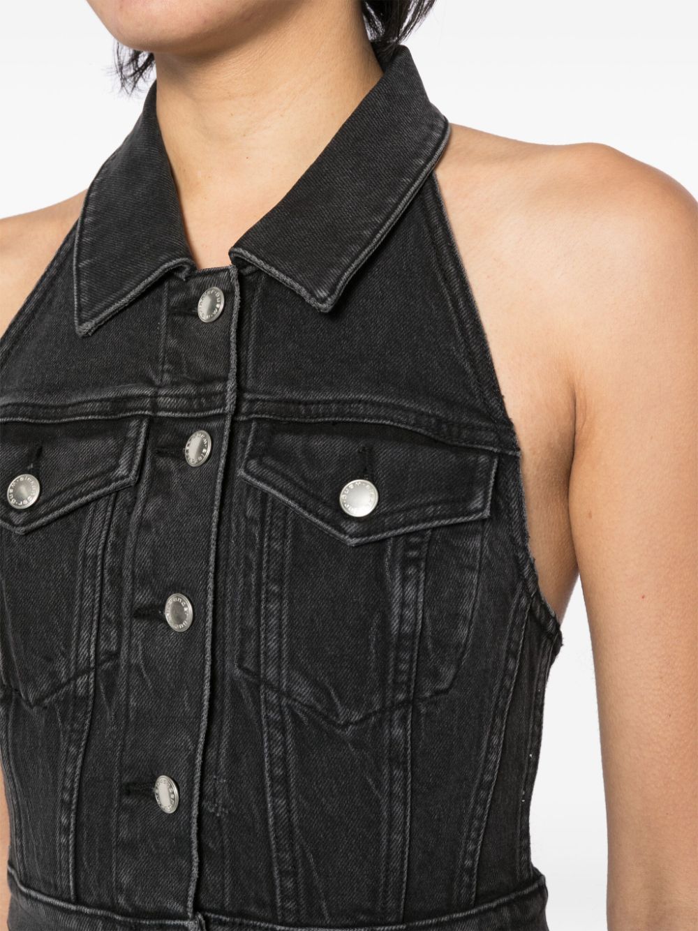 Shop Alexander Wang Halterneck Denim Top In Black