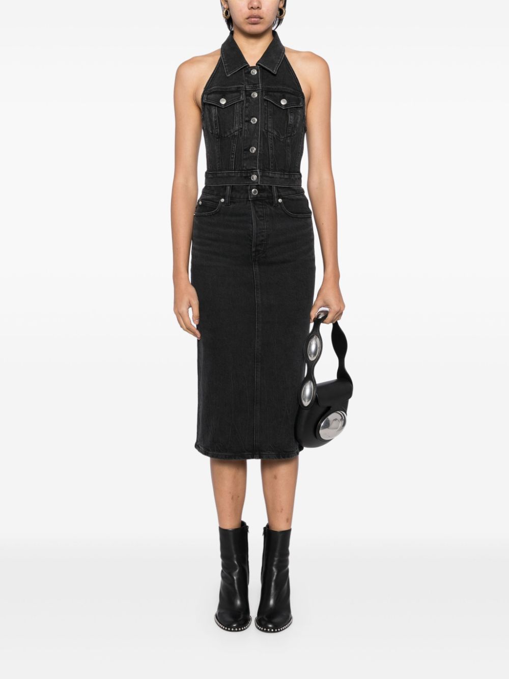 Shop Alexander Wang Halterneck Denim Top In Black