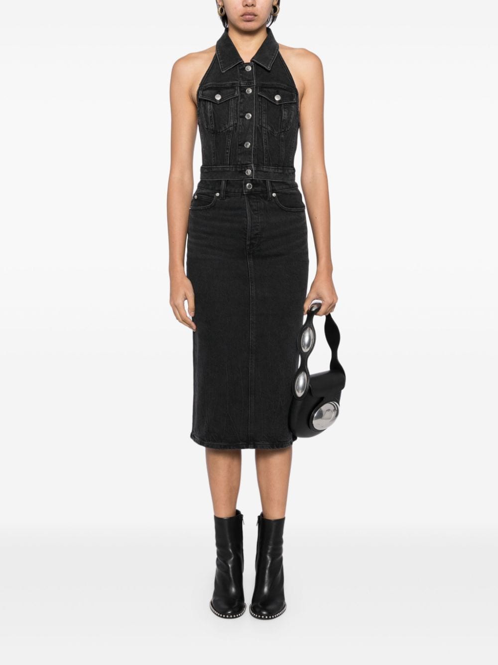 Shop Alexander Wang Appliqué Denim Midi Skirt In Black