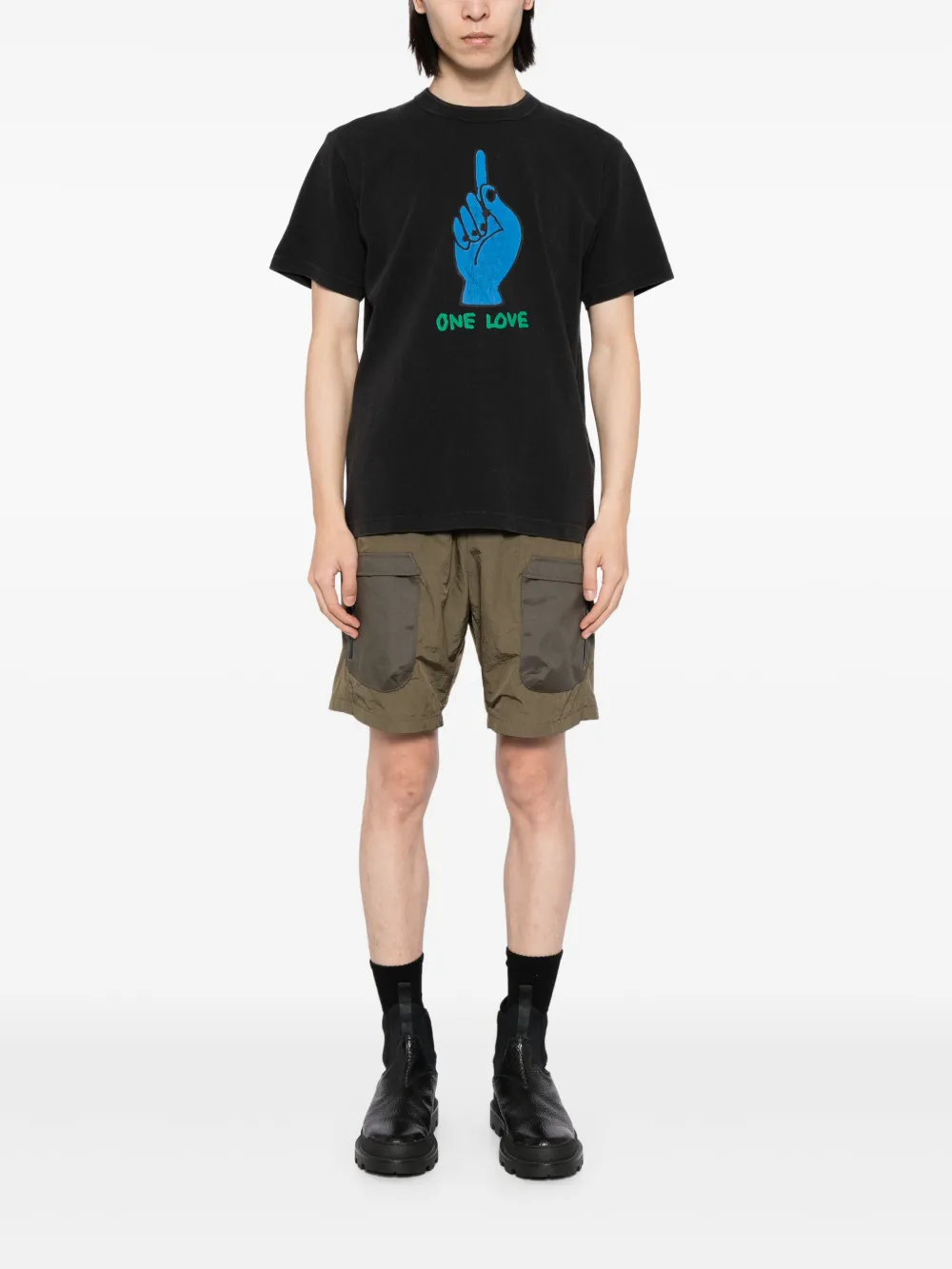 sacai graphic-print cotton T-shirt - Zwart