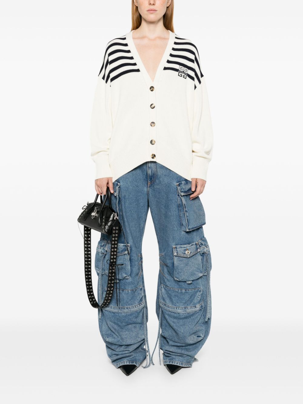 Shop Givenchy 4g Striped Cardigan In White