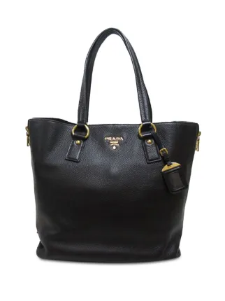 Prada Pre Owned 2013 2023 Vitello Daino Side Zip Tote Bag Black FARFETCH CY