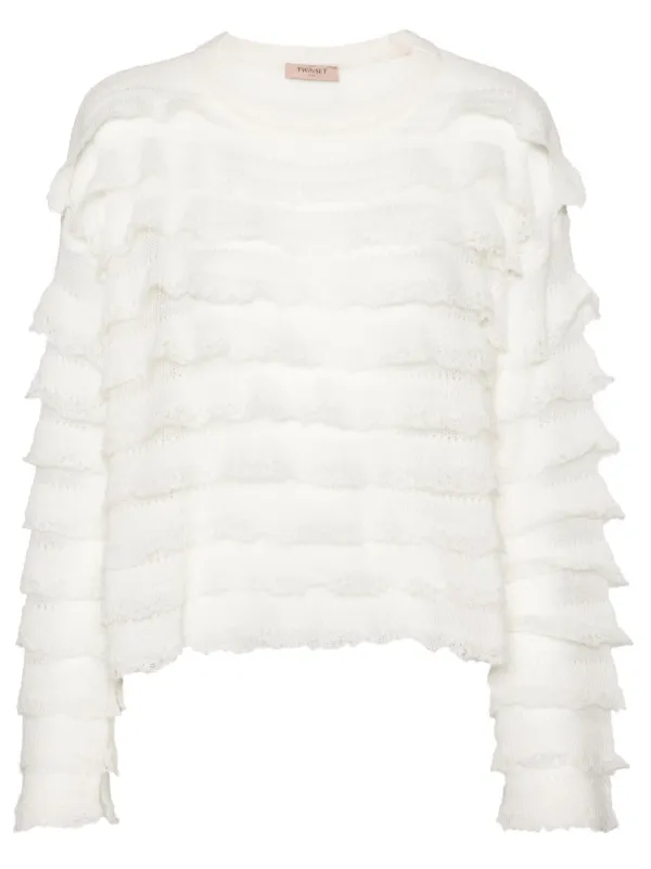 TWINSET Ruffled open-knit Jumper White FARFETCH IN