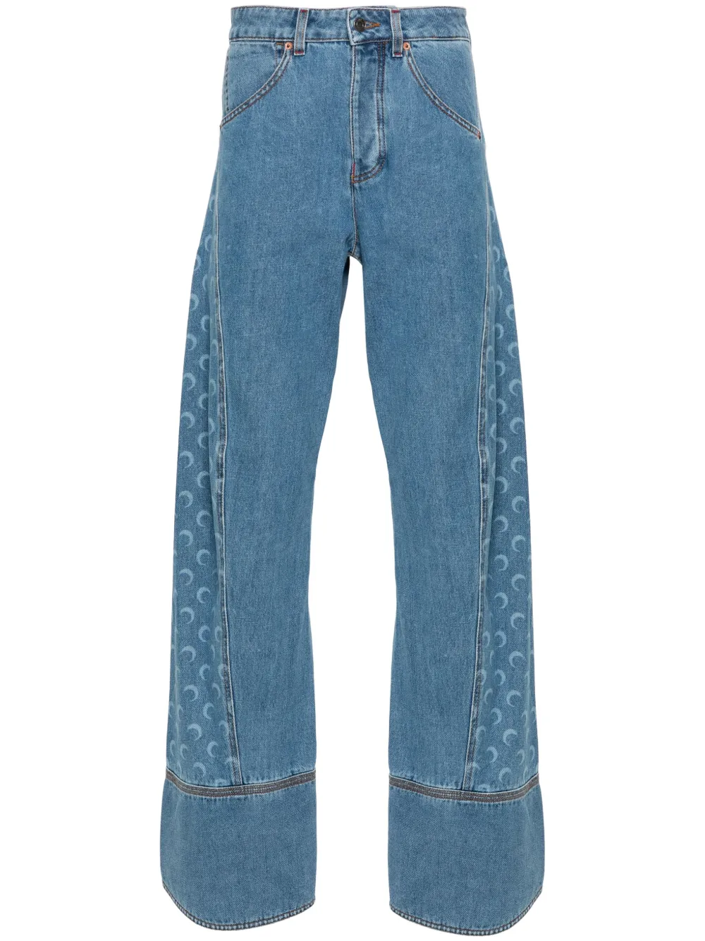 Marine Serre Moon-Laser gewelfde jeans Blauw