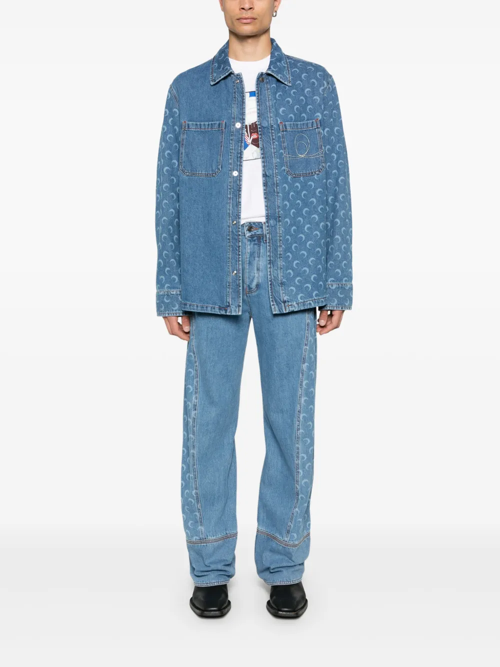 Marine Serre Moon-Laser gewelfde jeans - Blauw