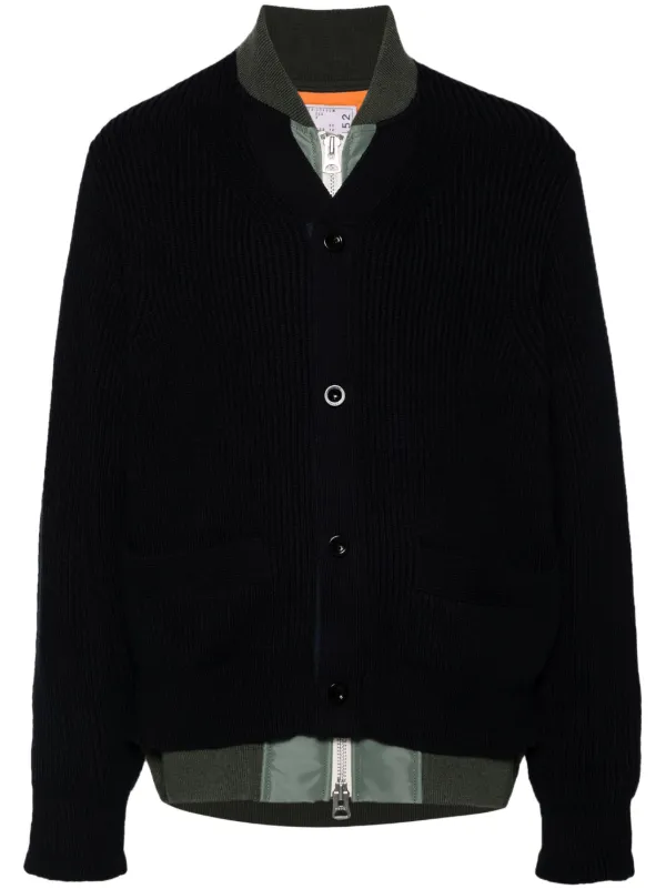 R*t様 Sacai ウールアシンメトリーボンバージャケット テーラードジャケッ Sacai レイヤード ボンバージャケット | ブルー | FARFETCH JP