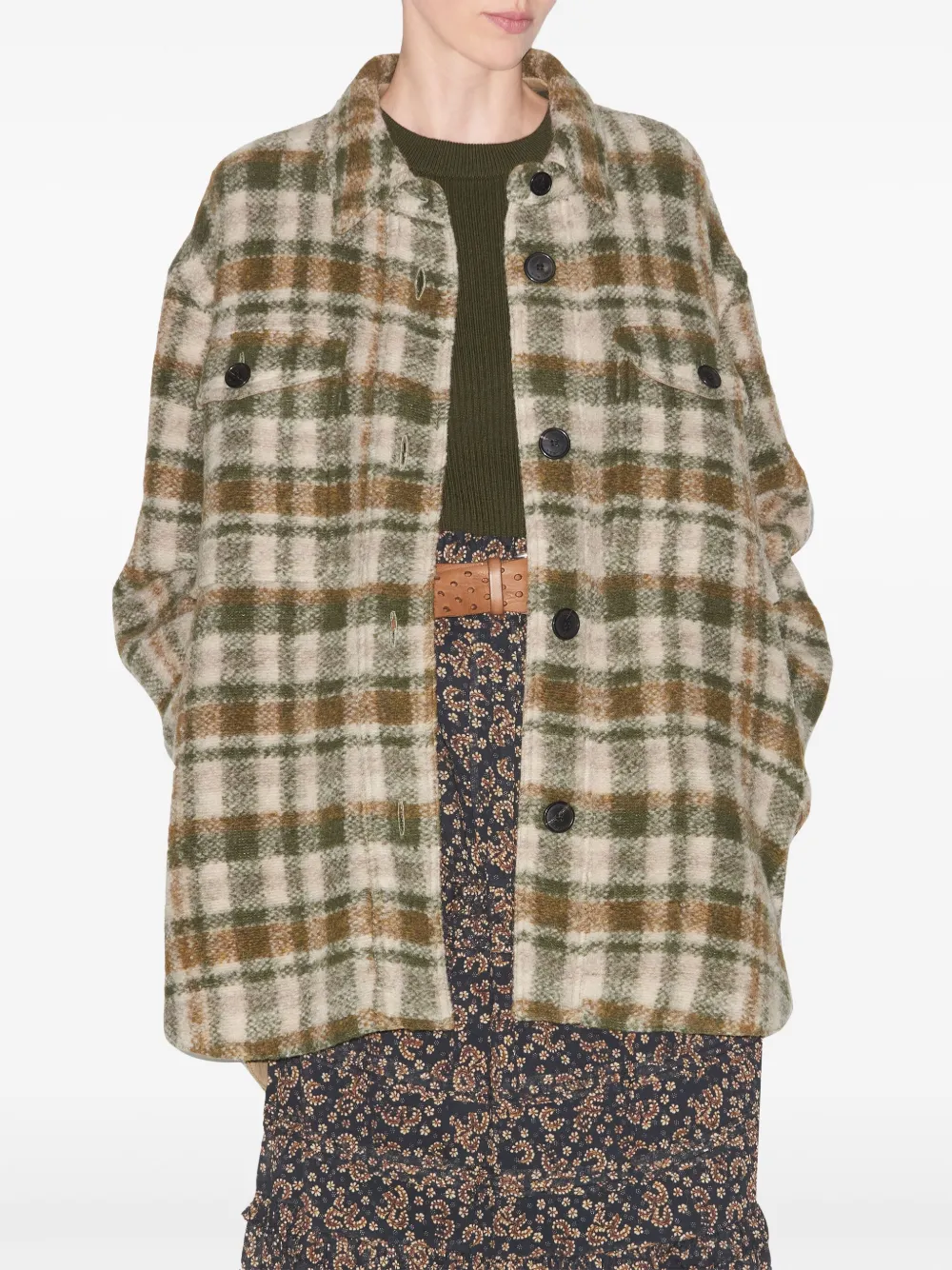 Isabel Marant Étoile Check Pattern Asymmetric Hem Coat In Green