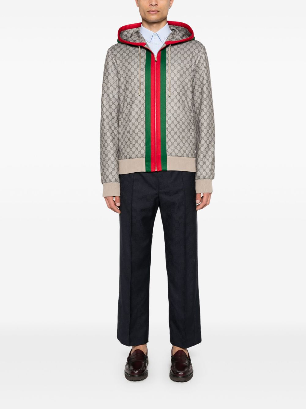 Shop Gucci Web Jersey Hooded Jacket In Neutrals