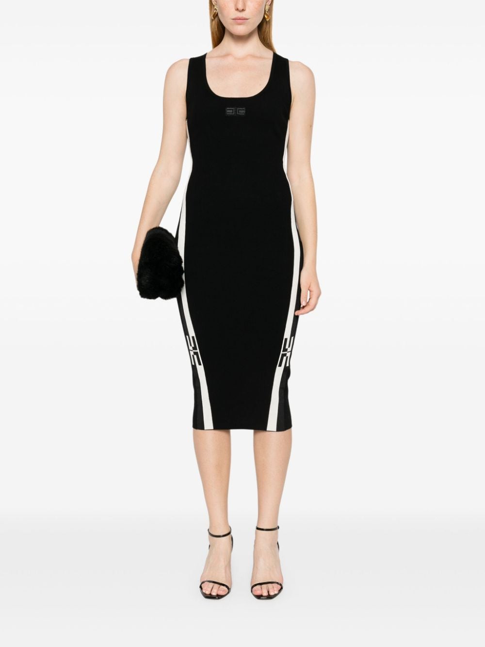 Elisabetta Franchi logo-embroidered midi dress - Zwart