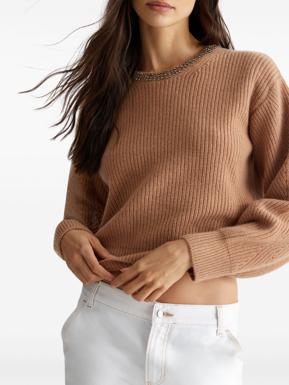 Shop Liu •jo Ribbed-knit Jumper In Neutrals