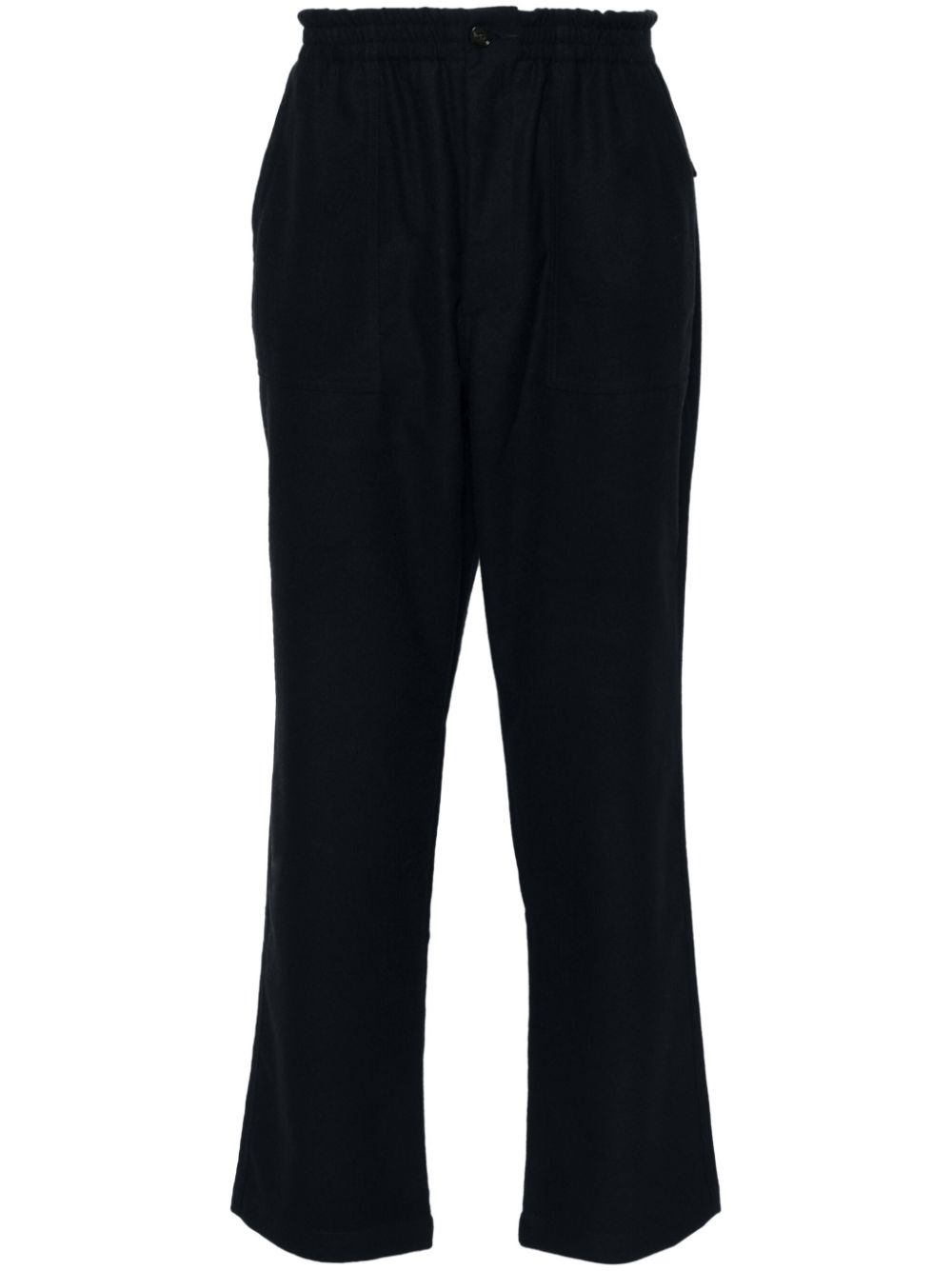 smiley face-embroidered trousers