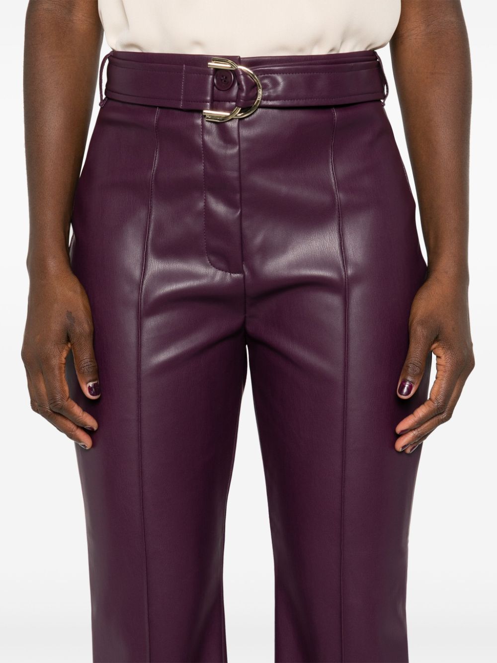 Shop Liu •jo Coated Flared Trousers In Purple