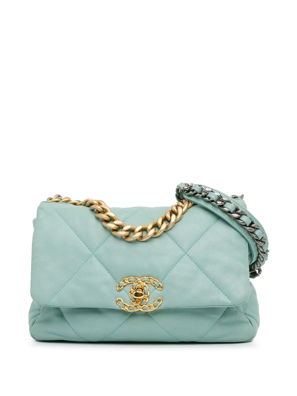 Pre-owned Chanel 2019 Medium Lambskin 19 Flap Satchel In Blue