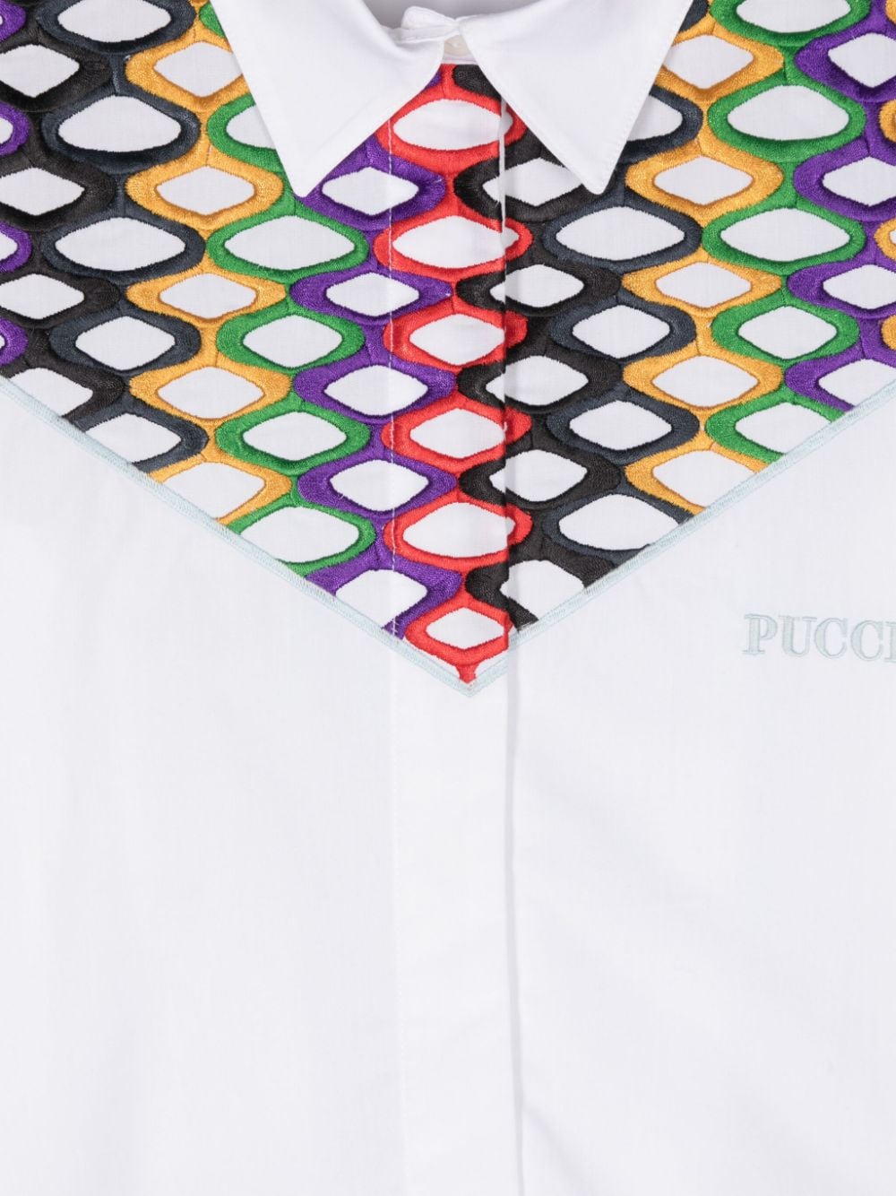 Shop Pucci Junior Embroidered-pattern Cotton Shirt In White