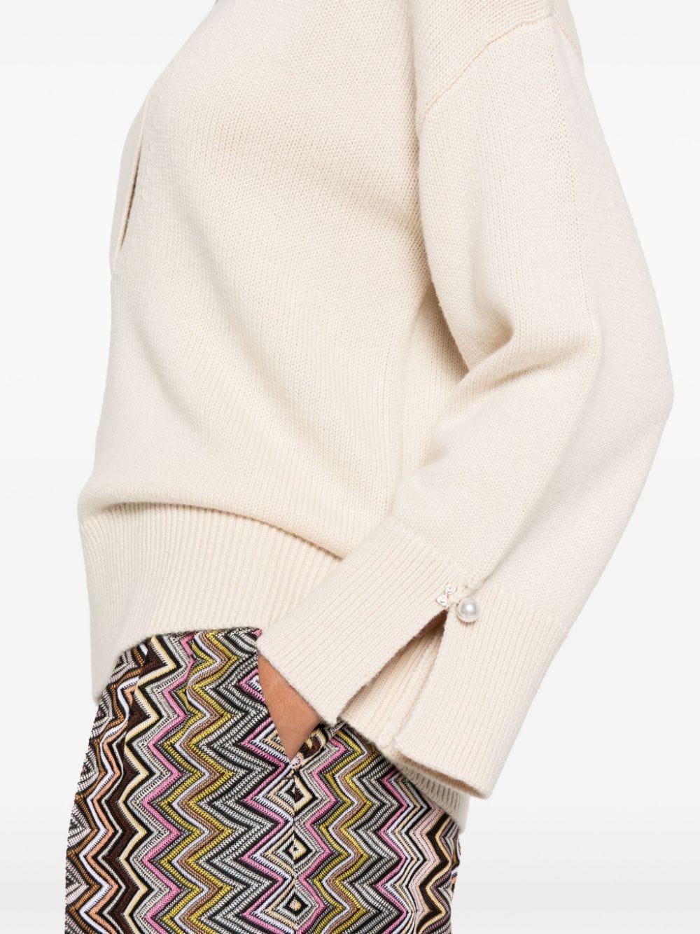 Shop Liu •jo Pearl-embellished Sweater In Neutrals