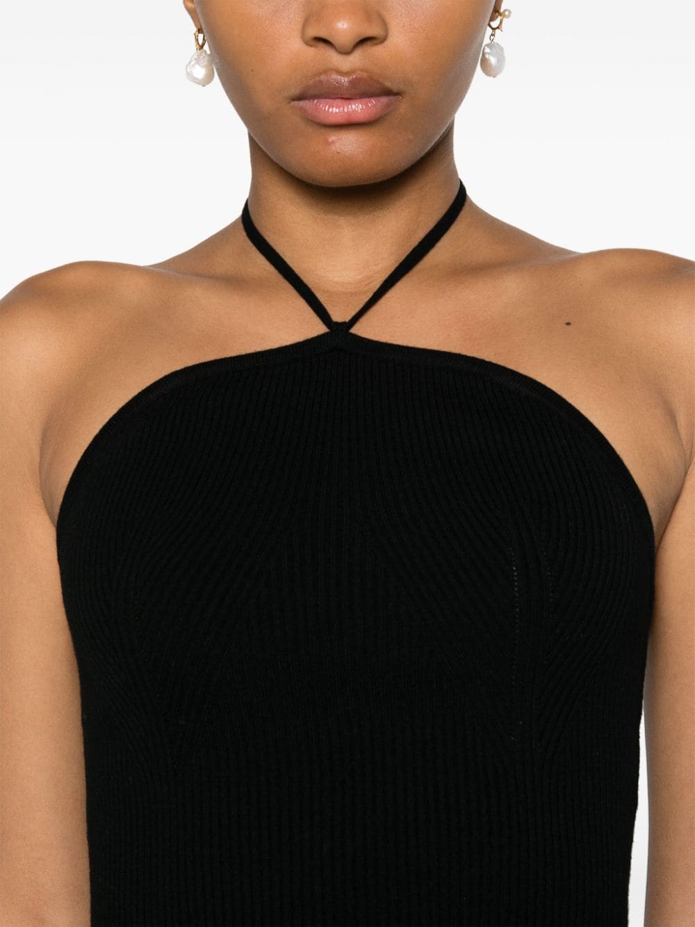 Shop Liu •jo Ribbed-knit Top In Black