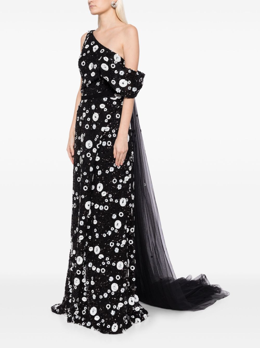 Shop Saiid Kobeisy Tulle Off-shoulder Gown In Black