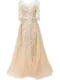 Saiid Kobeisy beaded tulle belted gown - Neutrals