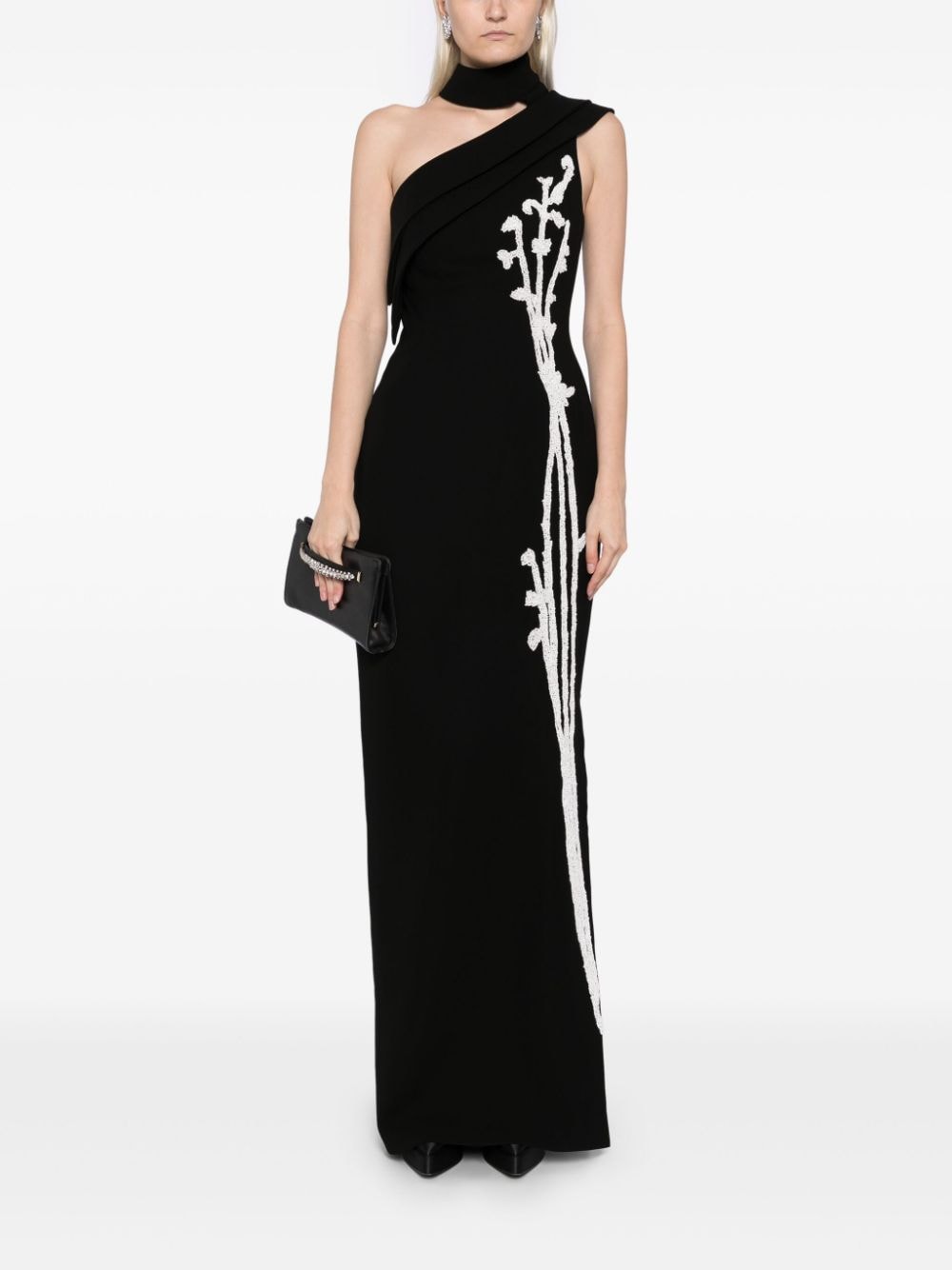 Shop Saiid Kobeisy Bead-embellished One-shoulder Gown In Black