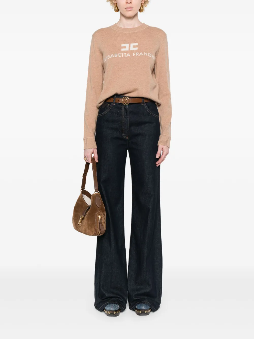 Elisabetta Franchi Trui met contrasterend logo - Bruin